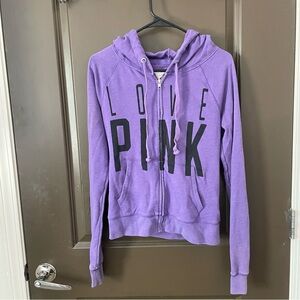 PINK Victoria's Secret Purple Zip Up Hoodie Love Pink logo Size XS